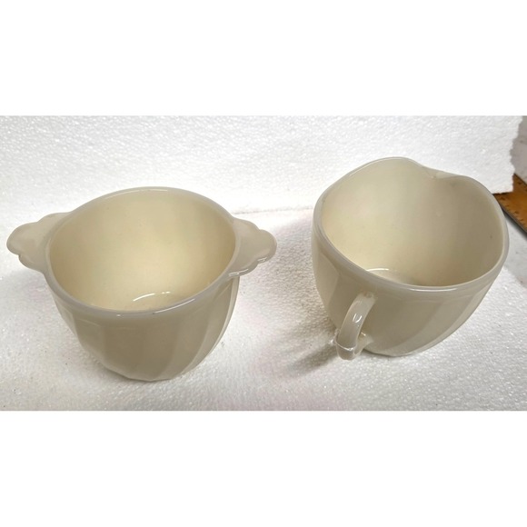 Fire-King Other - Old 1930's Fire King Glass Swirl Off-White Ivory Antique Cream and Sugar Set